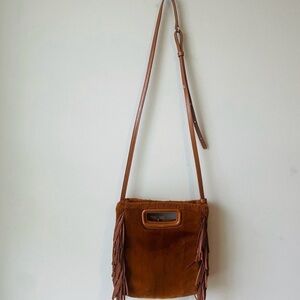 Maje Faux Fur/Suede Fringe Crossbody Bag